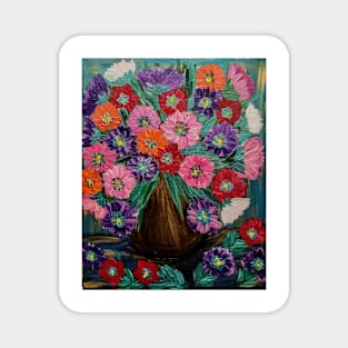 Fun and cheerful abstract flowers in a vintage gold vase Magnet