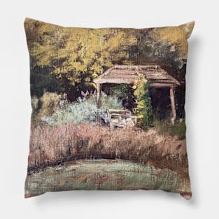 Flowerbed Oil on Canvas Vintage Painting Pillow