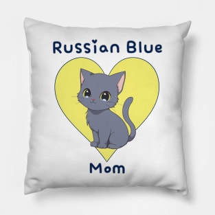 Russian Blue Mom Cat with Yellow Heart Pillow