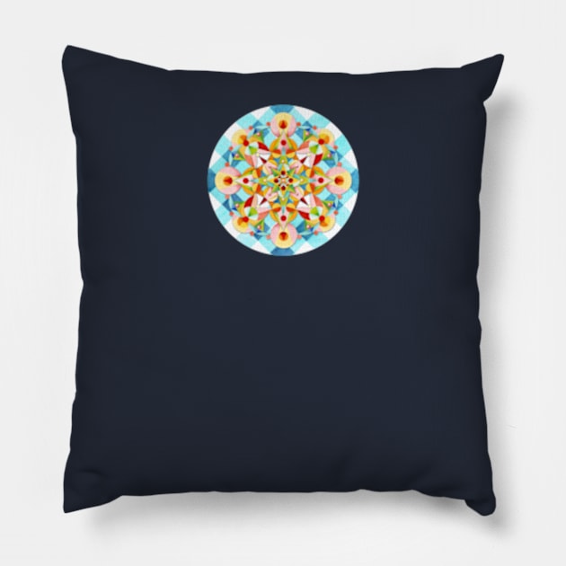 Blue Gingham Pastel Mandala Pillow by PatriciaSheaArt