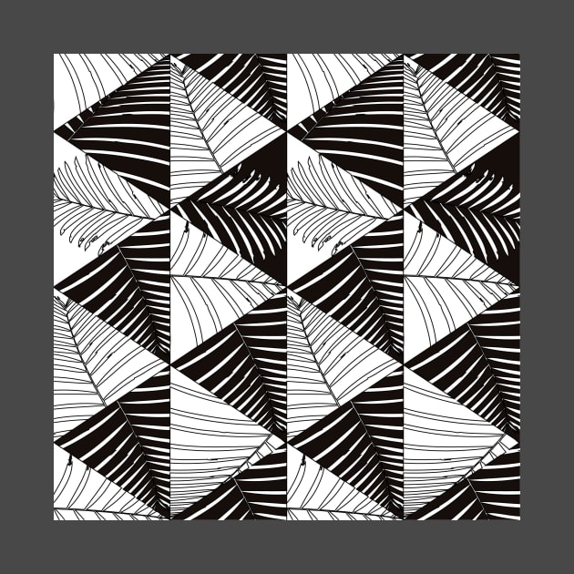 Black And White Palm Leaves And Geometric Forms Pattern Seamless by MichelMM