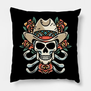 Cowboy Skeleton Floral tattoo Pillow