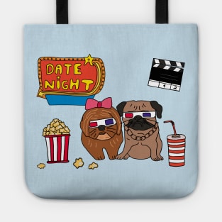 Pug and Terrier with 3D Glasses Movie Night Tote