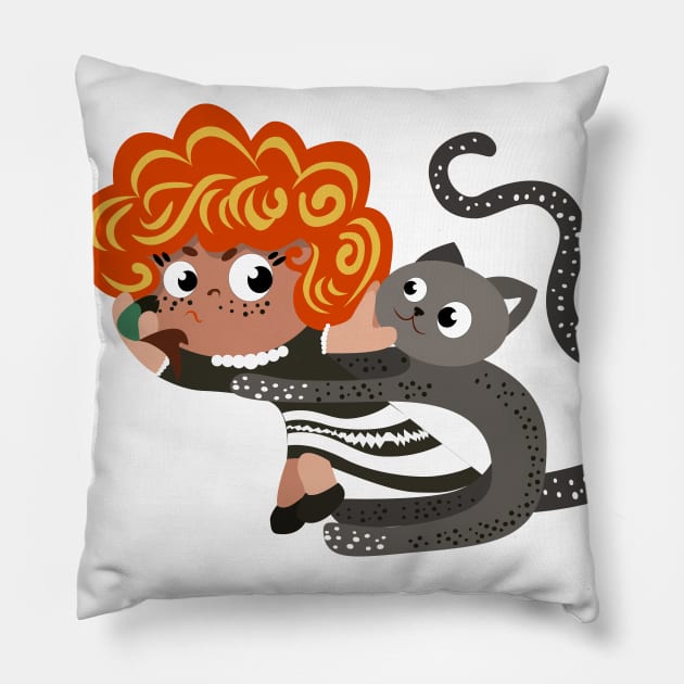 girl and cat Pillow by tetiana12.art