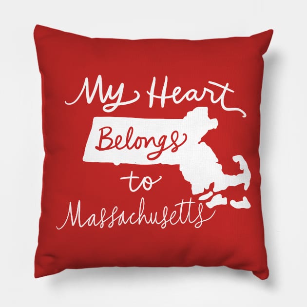 My Heart Belongs To Massachusetts: State Pride Calligraphy State Silhouette Art Pillow by Tessa McSorley