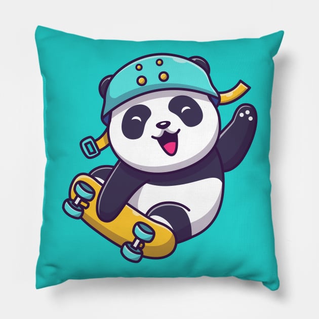 Cute Panda Playing Skateboard Cartoon Pillow by Catalyst Labs