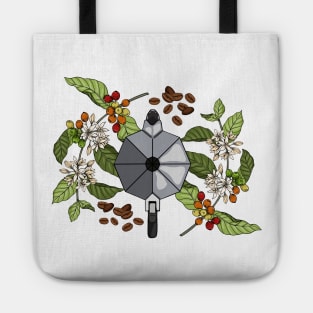 Hand Drawn Coffee Plants and Beans - Moka Pot Espresso Tote