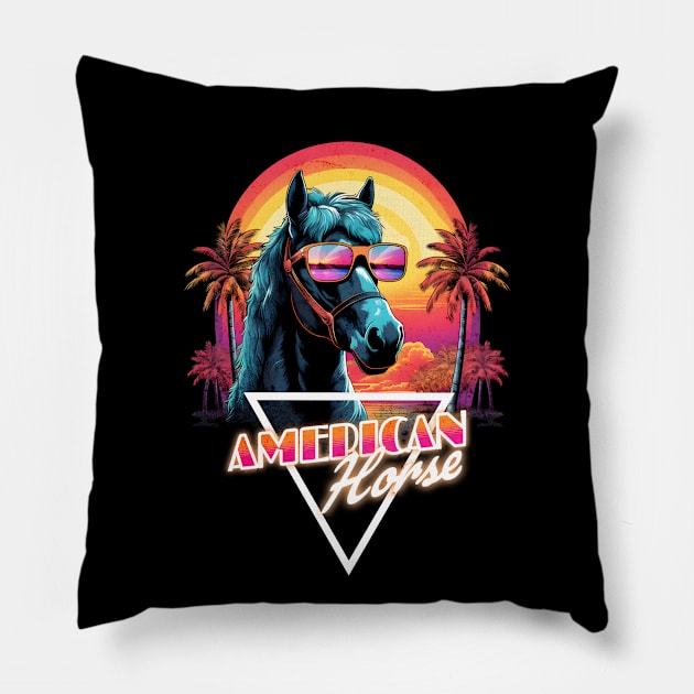 Retro Wave American Horse Vibes Pillow by Miami Neon Designs