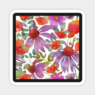 Colorful summer Dasy and Poppy flowers.Vibrant watercolor flowers print Magnet