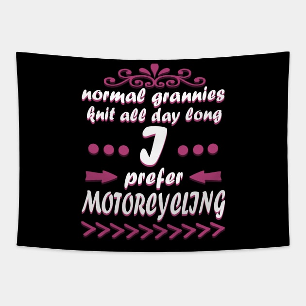 Motorcycling Grandma Biker Bride Motorcycle Tapestry by FindYourFavouriteDesign