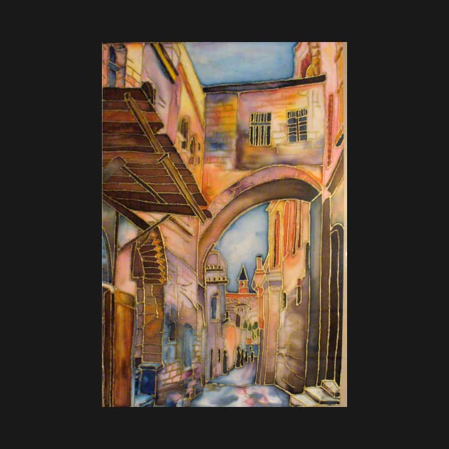 Via Dolorosa Arch of ecce homo Jerusalem. Painting on silk by melartbubble