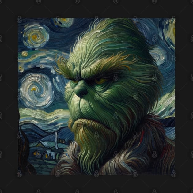 Whimsical Night: Mischievous Green Character - Starry Night Inspired Holiday Art by Edd Paint Something