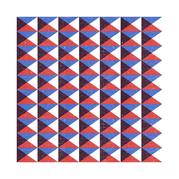 Retro Triangular Geometric Pattern - Red, Blue, White, Black by StudioGrafiikka
