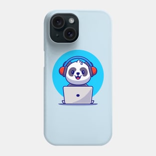 Cute Panda Listening Music With Headphone And Laptop Cartoon Phone Case