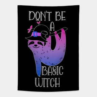 Bisexual Sloth Basic Witch Pun Halloween Bi Pride Colors Tapestry