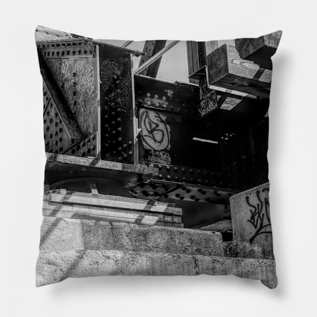 Railway bridge base in black and white Pillow by CanadianWild418