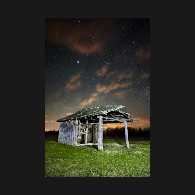 Shack on a meadow at night by naturalis