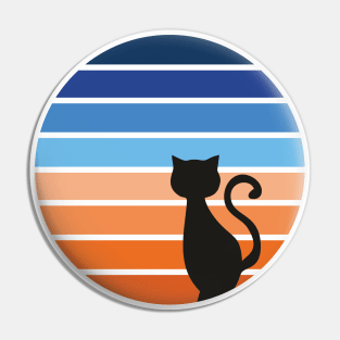 Cat looking at sunset - vintage illustration in orange and blue Pin