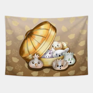 Cute dim sum dumplings in a steamer basket Tapestry