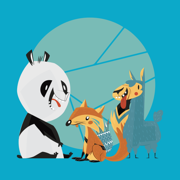 Fox panda and llama animals friend gift by Midoart