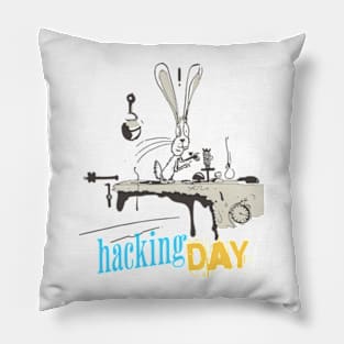 White rabbit hacking day cartoon design Pillow