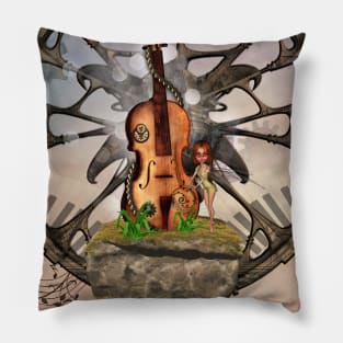 Steampunk violin with little fairy Pillow