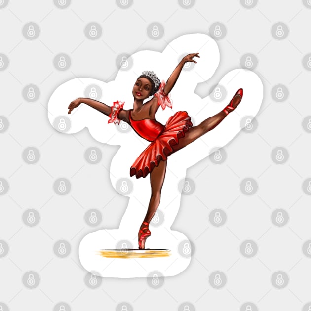Ballet in red pointe shoes and crown - ballerina doing pirouette in red tutu and red shoes  - brown skin ballerina Magnet by Artonmytee