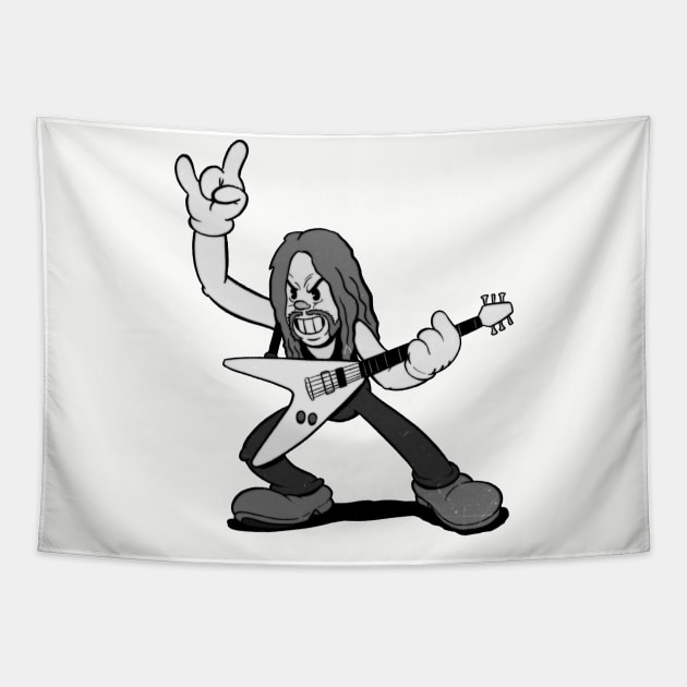 Metal singer in 1930s rubber hose cartoon cuphead style! Tapestry by Kevcraven