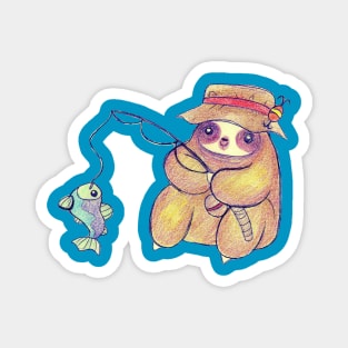 Fisherman Sloth Drawing Magnet