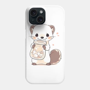 Cute ferret holding a jar of candies Phone Case