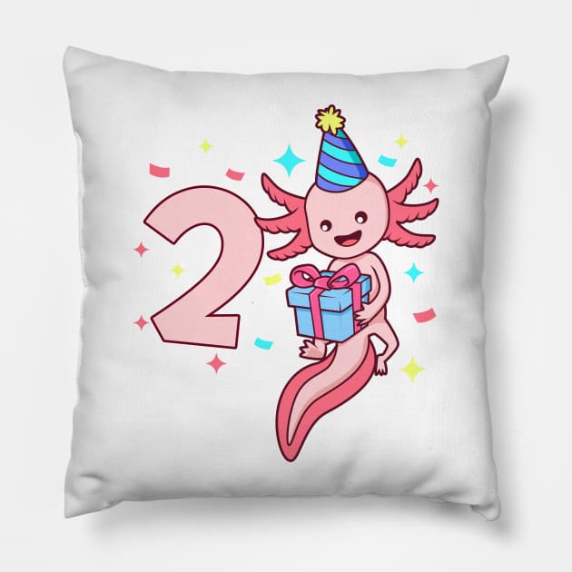 I am 2 with axolotl - girl birthday 2 years old Pillow by Modern Medieval Design