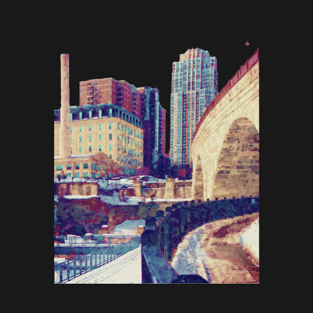 Disover Minneapolis Skyline at the Stone Arch Bridge and Mill Ruins Park - Minneapolis - T-Shirt