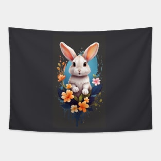 Cute Rabbit With Splash Flower Tapestry