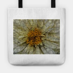 zinnia flower bloom in delicate white floral fantasy Tote