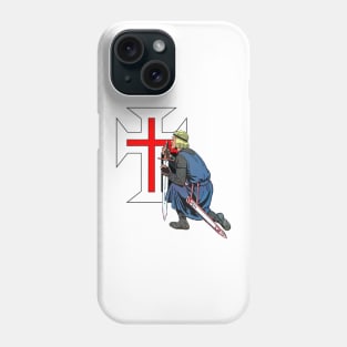 Warrior of the Middle Ages kneeling before the red cross Phone Case