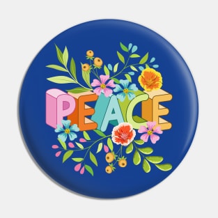 Peace 3D Lettering Floral Artwork Pin