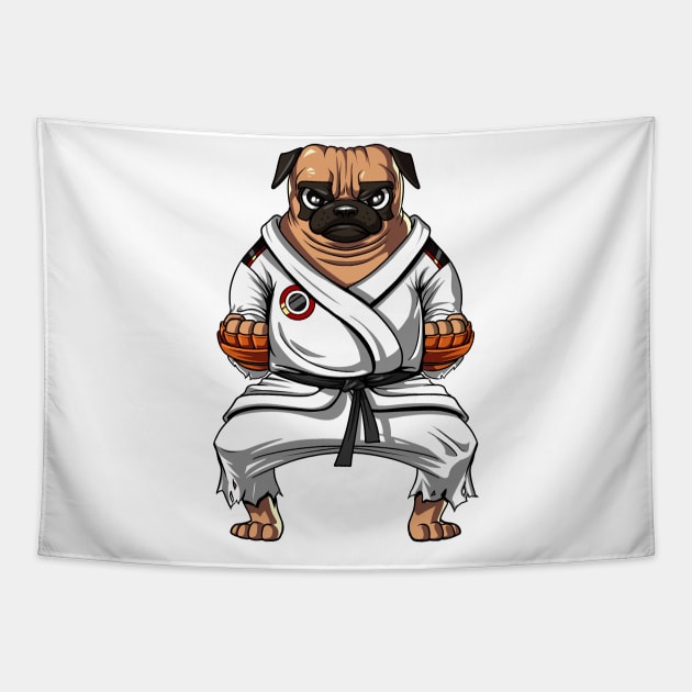 Pug Dog Karate Tapestry by underheaven