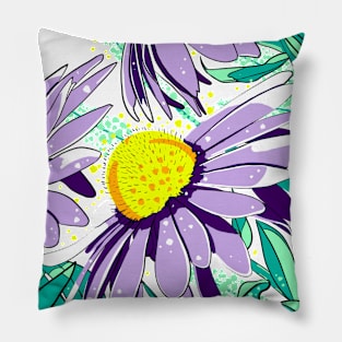 Violet Echynacea Flowers in Menthol Green Leaves Pillow