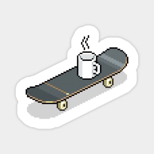 Retro 8 bit skateboard and cup Magnet