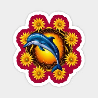 Cartoon Of A Porpoise or Dolphin With Florida Wildflowers Magnet