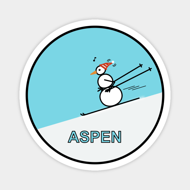 Frosty the Snowman skiing in Aspen Magnet by Musings Home Decor