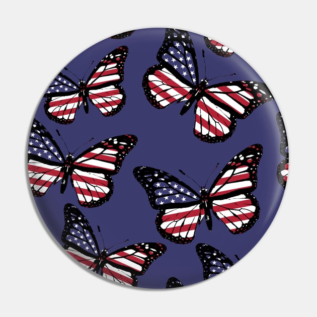 United States Flag of Vintage Butterfly Seamless Pattern Pin by Mochabonk