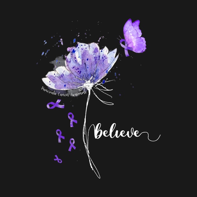 Womens Believe Flower-Butterfly pancreatic cancer by Margaretsantana