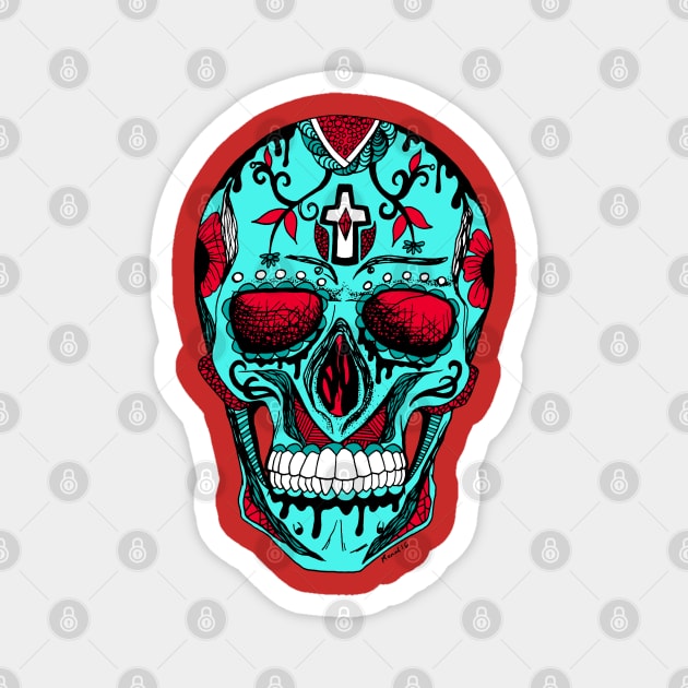 Turqred Los Muertos Skull Magnet by kenallouis