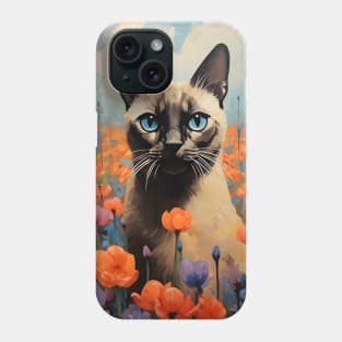 Retro Vintage Siamese Cat Art | Feline Garden Delight Phone Case