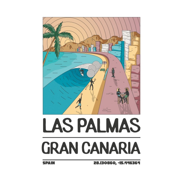 Las Palmas Gran Canaria Retro Travel by JDP Designs