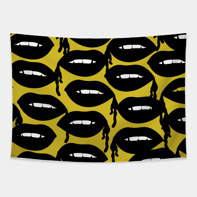 Bloody Lips Pattern in Yellow Tapestry by notsniwart