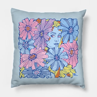 Blue and Pink Dense Blossoms Pillow