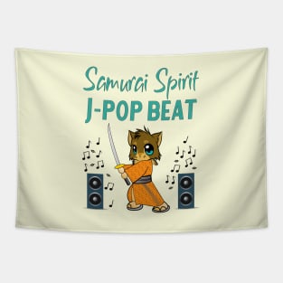 Samurai Spirit  J-Pop Beat / Cat with sword and speakers with musical notes Tapestry