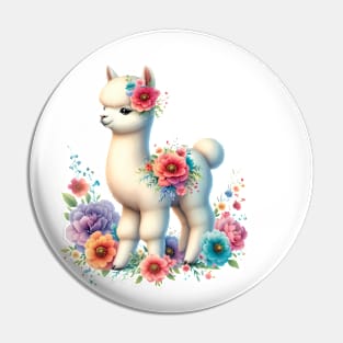 An alpaca decorated with beautiful colorful flowers. Pin